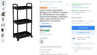Carrito auxiliar por $84 en Mercado Libre