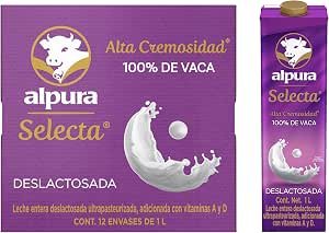 Alpura Selecta Leche Entera Deslactosada 12x1L por $317 en Amazon