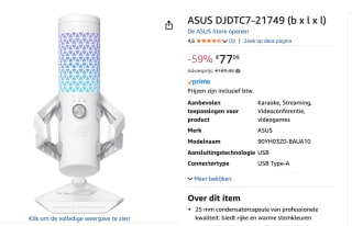 ASUS ROG Carnyx Wit Tafelmicrofoon voor €77,09 bij Amazon
