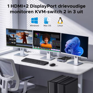 UGREEN HDMI+DP KVM-switch 2 pc's, 3 monitoren voor €119,99 bij Amazon