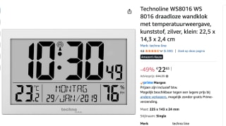 Technoline WS8016 -Wandklok voor €22,83 bij Amazon