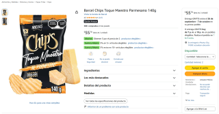 Barcel Chips Toque Maestro Parmesano 140g por $37 en Amazon