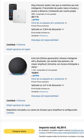 Echo Dot (5.ª generación, versión de 2022) + Ring Intercom de Amazon por 46.99€