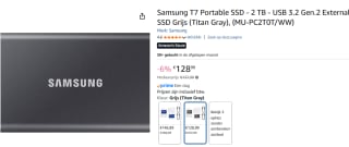 SAMSUNG SSD Portable T7 2 TB GB voor €128,99 bij Amazon