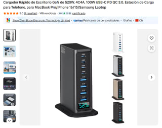 Cargador de Escritorio GaN 520W 8 Puertos por $325 | Alibaba