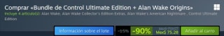 Bundle de Control Ultimate Edition + Alan Wake Origins por $75 en Steam