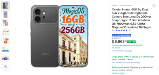 Honor 600 5G 256GB por $7,235 en Mercado Libre con Banorte