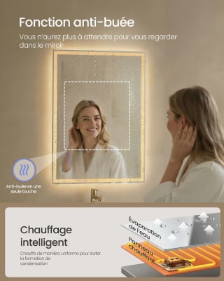 Miroir de salle de bains rectangulaire LED anti-buée SONGMICS à 69,99€
