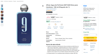 Afnan Agua de Perfume EDP 9AM Dive 100ml por $409 en Amazon