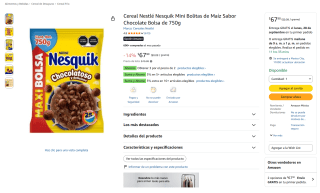 Cereal Nestlé Nesquik Mini Bolitas de Maíz 750g por $45 en Amazon
