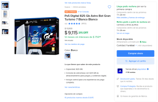 PS5 Digital 825GB Astro Bot Gran Turismo 7 por $6,909 | Mercado Libre (Banamex)