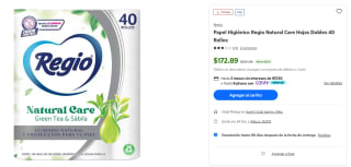 Papel Higiénico Regio Natural Care Hojas Dobles 40 Rollos por $173 en Sam's Club