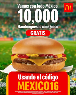 Cupón McDonald's: 10,000 Hamburguesas con Queso Gratis