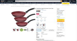 Tramontina Juego de 3 Sartenes Turim Rojo por $266 | Descuento Amazon