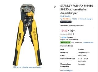 STANLEY FatMax FMHT0-96230 Krimp- en striptang voor €14 bij Amazon