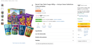 Barcel Caja Takis Fuego 480 g por $69 en Amazon