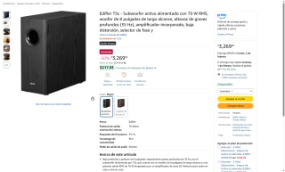 Edifier T5s Subwoofer 8" 70W RMS por $3,269 | Amazon