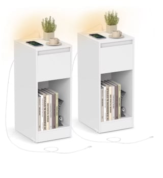 Vasagle juego de 2 mesitas de noche estrechas led usb-a usb-c por 30,28€