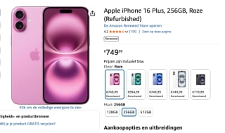 Apple iPhone 16 Plus, 256GB, Roze (Refurbished) voor €749,99 bij Amazon