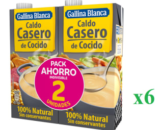 6 Packs de 2x1L de Gallina Blanca - Caldo Casero de Cocido 100% Natural por 13.65€
