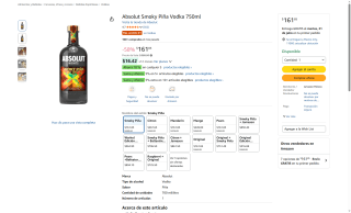 Absolut Smoky Piña Vodka 700 ml por $162 | Oferta Amazon