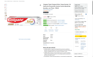 Pasta Dental Colgate Total Original Mint 160ml por $30 | Amazon