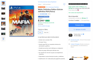 Mafia: Definitive Edition (PS4, físico) por $244 en Mercado Libre