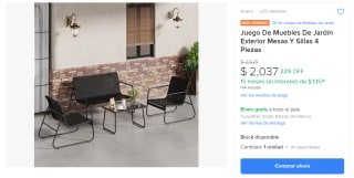 Juego De Muebles De Jardín 4 Piezas por $1,838 | Oferta Mercado Libre