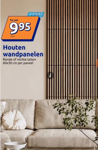 Wandpanelen (pak van 4) 30 x 60 cm voor €9,95 bij Action