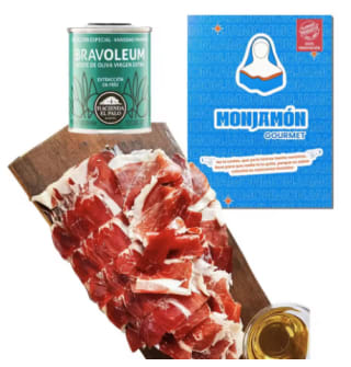 10 Sobres 80 g Jamón Bellota 100% + Aceite Oliva Virgen Extra 100 ml por 47,74€