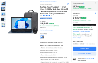 Asus Vivobook 14 i5-1334U 512GB por $5,739 | Mercado Libre (Santander MSI)