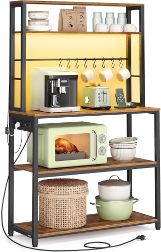 VASAGLE Estantería Cocina con LED + Regleta, Estantes Ajustable, 8 Ganchos por 67,49€