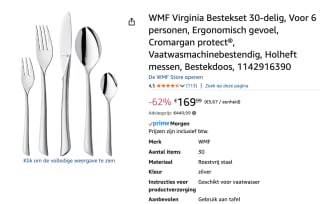 WMF Virginia 1142916390 - Bestekset 30-delig voor €169,99 bij Amazon