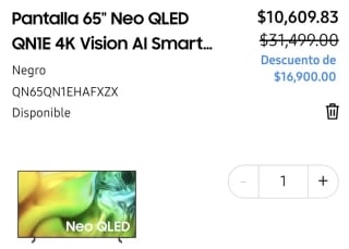 Samsung Neo QLED QN1E 65" 4K por $10,610 en Samsung