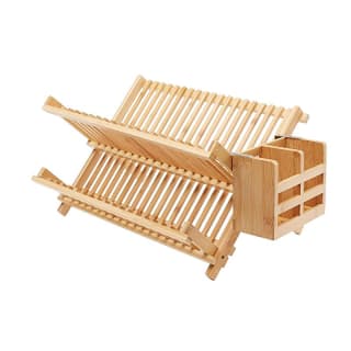 Escurreplatos de bambú con soporte para utensilios, perfil plano por 3.99€