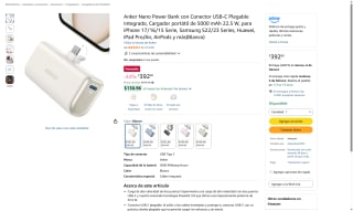 Anker Nano Power Bank 5000mAh USB-C Plegable por $393 | Amazon