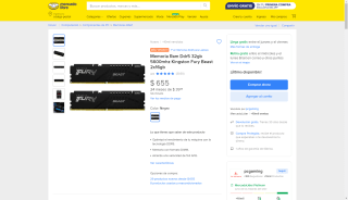 RAM Kingston Fury Beast 32GB DDR5 5600mhz por $655 | Mercado Libre