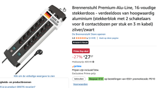Brennenstuhl Premium-ALU-Line DUO 2x8voudig voor €27,27 bij Amazon