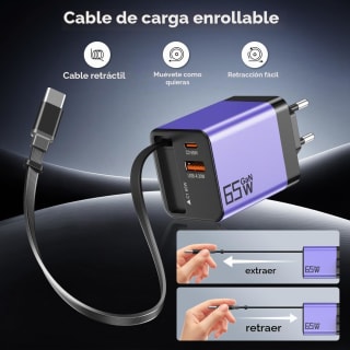 YSSTKFD Cargador USB C 65W GAN con cable retráctil por 16,24€ en Amazon