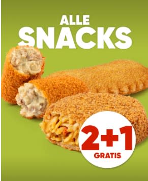 2+1 gratis op alle snacks bij Kwalitaria