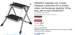 SONGMICS Trapladder met 2 treden voor €27,74 bij Amazon