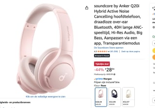 SOUNDCORE Space One Hoofdtelefoon Roze voor €28,04 bij Amazon