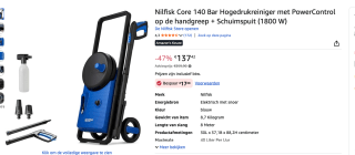 Nilfisk - Hogedrukreiniger - 1400W voor €120 bij Amazon