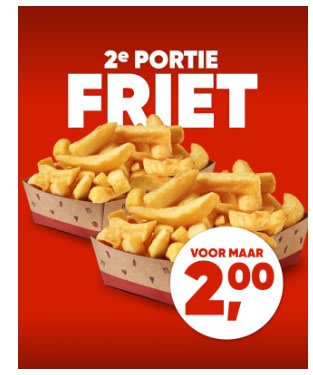 2e normale portie friet voor €2 bij Kwalitaria