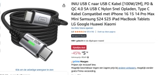 INIU USB C naar USB C Kabel [100W/2M] voor €5,14 bij Amazon