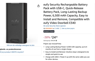 Eufy battery pack voor deurbel voor €24,98 bij Amazon