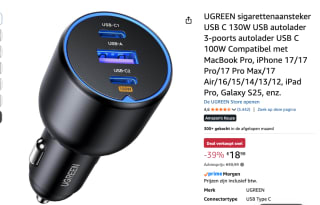 UGREEN Auto-snellader met 3 poorten 130W voor €18,98 bij Amazon