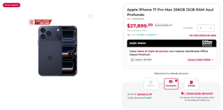 iPhone 17 Pro Max 256GB por $21,343 | Office Depot (PayPal y Banamex)