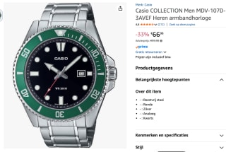Casio Collection MDV-107D-3AVEF Horloge voor €66,98 bij Amazon