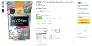 TRESSO Café Veracruz Región de las Altas Montañas 1 kg en grano por $214 en Amazon